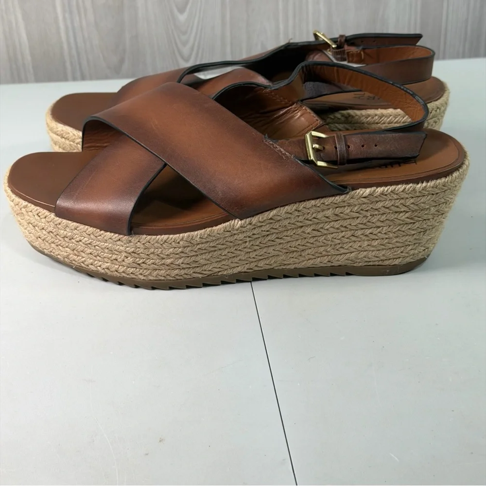 Naturalizer Oak Espadrille Wedge Sandal Brown Leather Crossover Strap Women’s 11